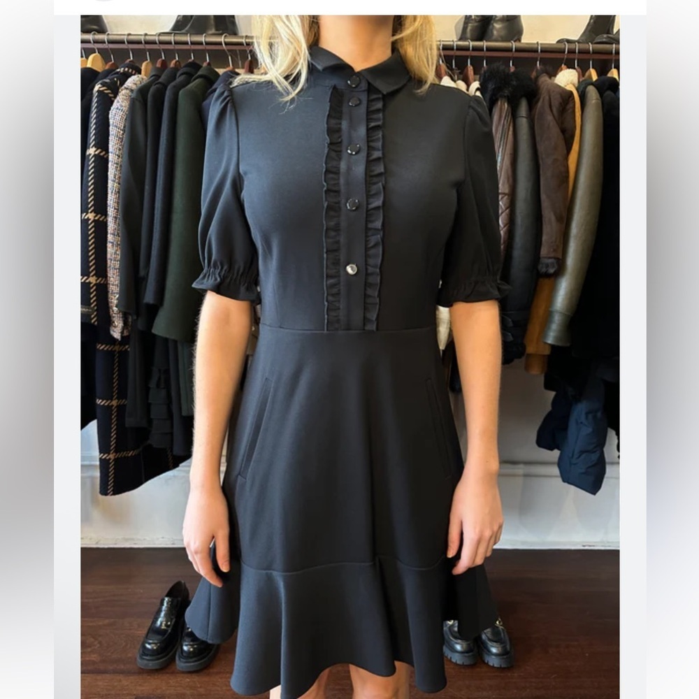 ME+EM Black Ruffle Front Fit and Flare Dress 8
